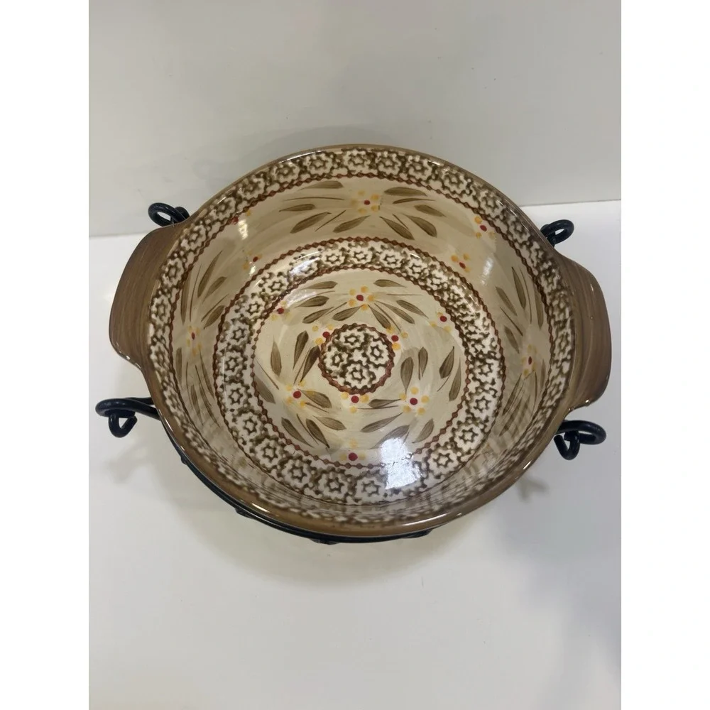 3 Pcs Temptations Old World 1 Qt Serving Bowl, Rack, & Trivet Vintage TT15